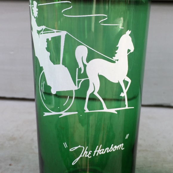 Two Vtg Forest Green Tall Glasses Tumblers HANSOM + GAS BUGGY Anchor Hocking - Picture 7 of 7